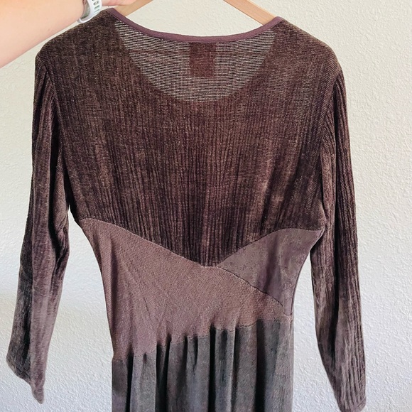 Vintage Knit Neil & David Patchwork Mixed Fabric Brown Midi Dress - Picture 4 of 8